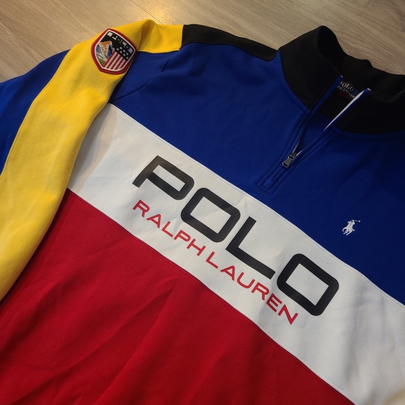 Polo Ralph Lauren Mens XXL 1/4 Zip Colorblock Pullover Large Spellout - Picture 3 of 11